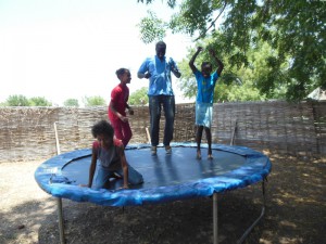 Sabet and the kids on the trampoline!