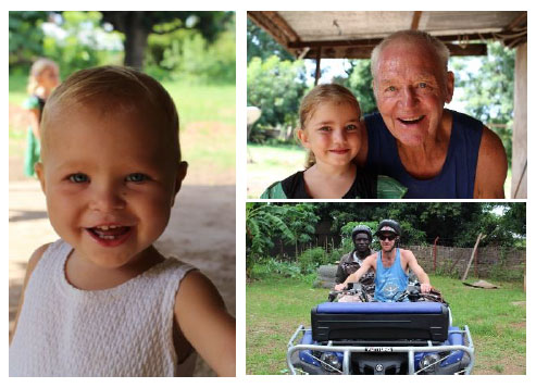 Left: Ellisha, all recovered from her horror night with the scorpion Top-right: We’re going to miss you Grandad! Bottom-right: heading out on the quad